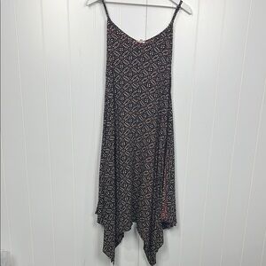 Eh Crème Womens Midi Sundress M Red White Blue Lined Full Skirt Handkerchief Hem